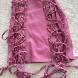 Fashion Nova Pink Lace-Up Faux Leather Mini Skirt